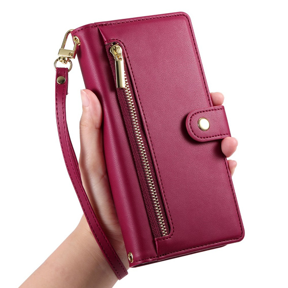 Cu clapetă pentru Oppo Reno 13F 5G, Wallet Zipper Pocket, roșu