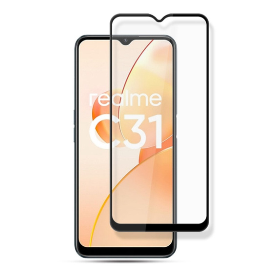 Mocolo Full Glue sticlă călită pentru Realme C31, cadru negru
