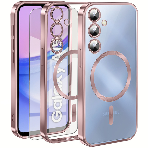 Husă pentru Samsung Galaxy A15 4G/5G, Electro MagSafe, roz + Sticlă pentru ecran
