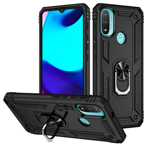 Husă blindată pentru Motorola Moto E20/E30/E40, Nox Case Ring, negru