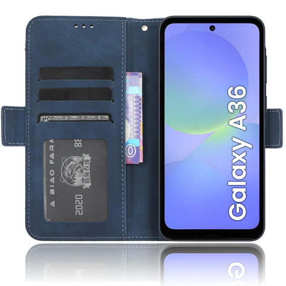 Cu clapetă pentru Samsung Galaxy A36, Card Slot, albastru închis