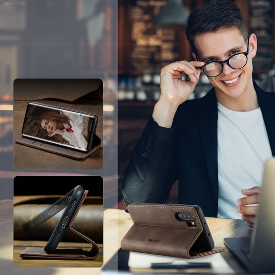 Husa CASEME pentru Huawei P30 Pro, Leather Wallet Case, maro închis
