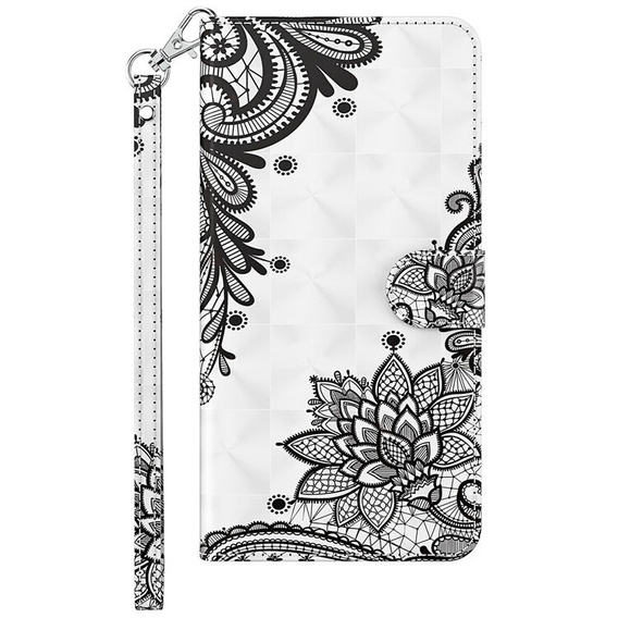 Cu clapetă pentru Xiaomi Redmi 13C / Poco C65, Wallet, Lace Flower alb