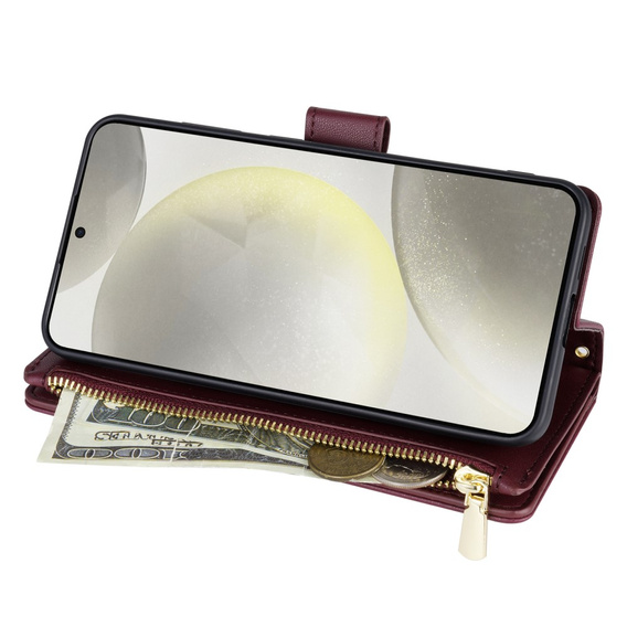 Husă cu clapetă pentru Samsung Galaxy A56 5G, Rhombus Crossbody Leather, maroon