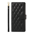 Husă cu clapetă pentru iPhone 16E, Rhombus Crossbody Leather, negru