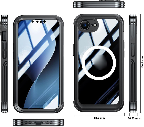 Husă pentru iPhone 16E, Shockproof, cu sticlă, pentru MagSafe, negru