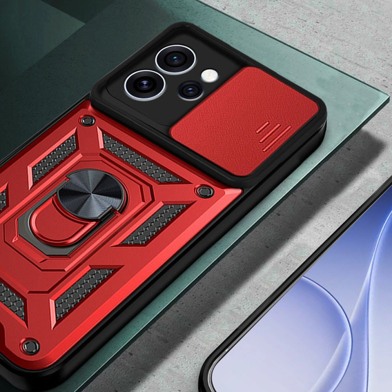 Husă blindată CamShield Slide cu capac pentru cameră și inel pentru Oppo Reno 15 Pro, roșie
