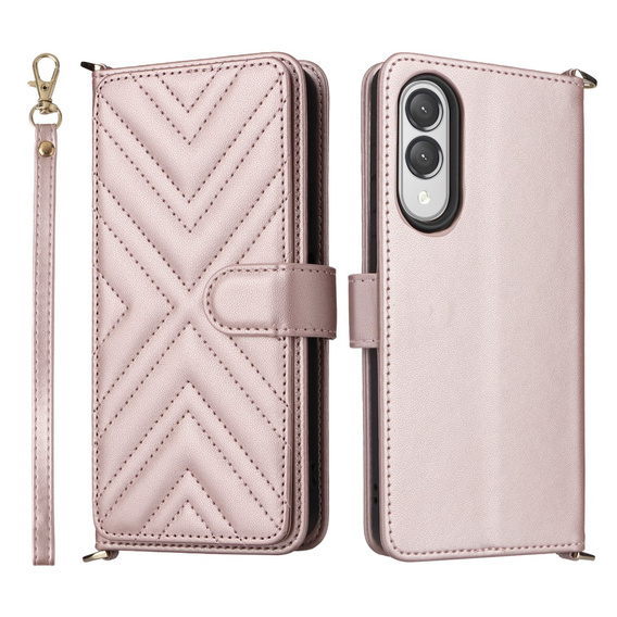 Carcasă cu clapetă pentru Samsung Galaxy S25 Edge, Crossbody Leather Wallet, roz