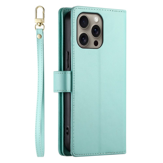 Cu clapetă pentru iPhone 16 Pro, Wallet Zipper Pocket, verde