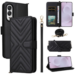Carcasă cu clapetă pentru Samsung Galaxy S25 Edge, Crossbody Leather Wallet, negru