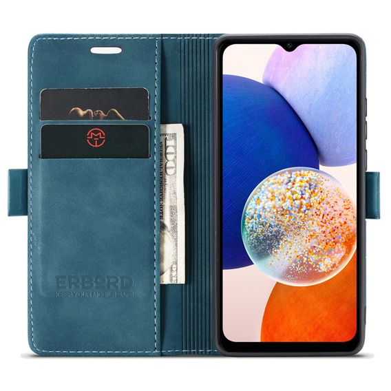 Husă pentru Samsung Galaxy A14 4G/5G, ERBORD Vintage, portofel cu clapetă, albastru