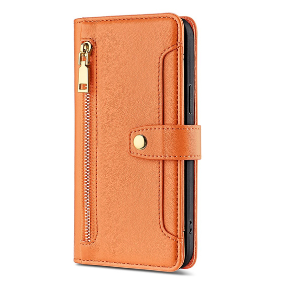 Cu clapetă pentru Oppo Reno8 T 4G, Wallet Zipper Pocket, portocaliu