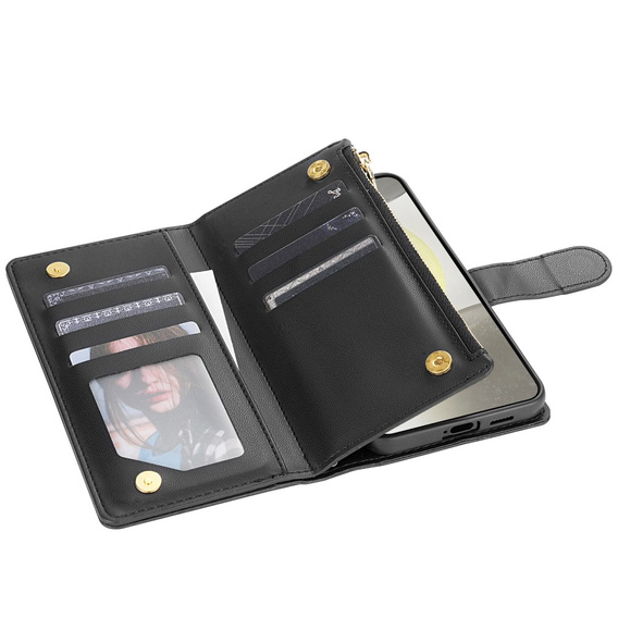Husă cu clapetă pentru Samsung Galaxy S25 Edge, Rhombus Crossbody Leather, negru