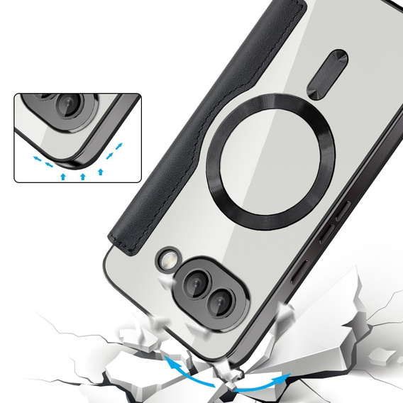 Cu clapetă pentru Google Pixel 9A, RFID Wallet MagSafe CamShield, negru
