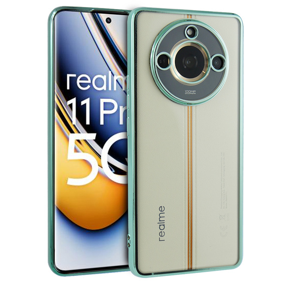 Carcasa pentru Realme 11 Pro 5G / Pro+ 5G, Electroplating Frame, transparent / verde