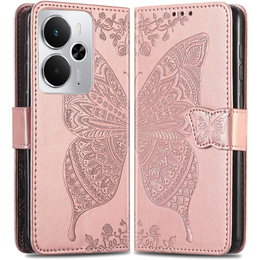 Cu clapetă pentru Realme 14 5G / Realme 14T 5G, Butterfly, roz rose gold