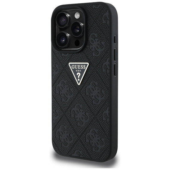 Husă metalică triunghiulară Guess Grained Hot Stamp 4G pentru iPhone 16 Pro Max