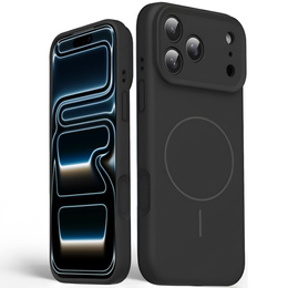 Manșon din silicon pentru iPhone 17 Pro Max, pentru MagSafe, antișoc, negru