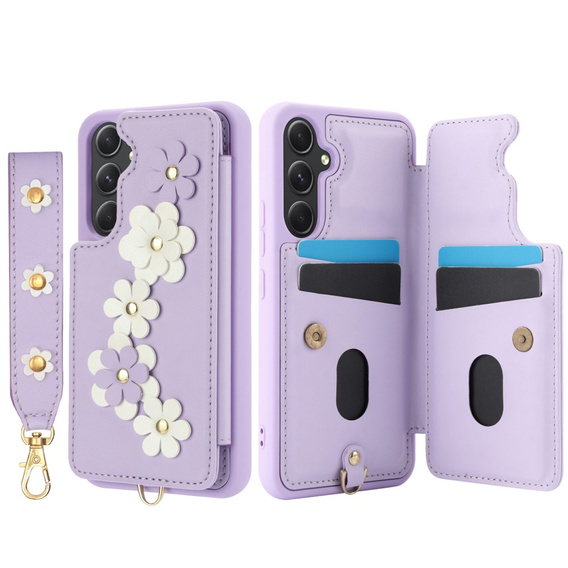 Husa pentru Samsung Galaxy A55 5G, Leather Flower Card Slot, violet