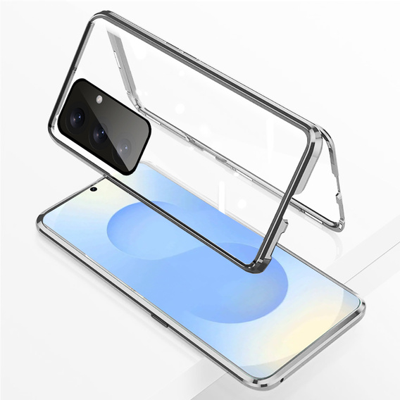 Husa pentru Samsung Galaxy S25+ Plus, Magnetic Dual Glass, de argint