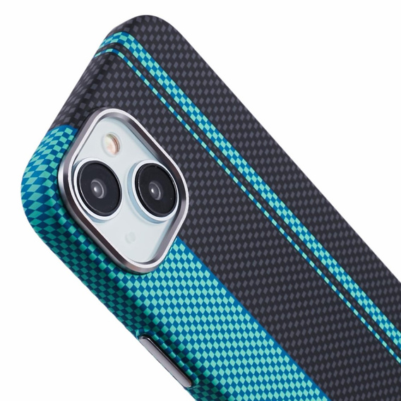 Carcasa pentru iPhone 14, Carbon Fiber MagSafe, negru / albastru