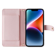 Cu clapetă pentru iPhone 15, Wallet Zipper Pocket, roz