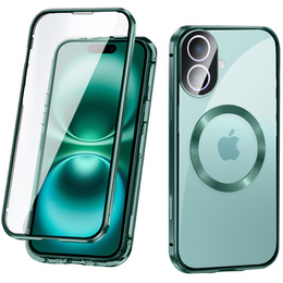Carcasa Magnetic Dual Glass MagSafe pentru iPhone 16, verde