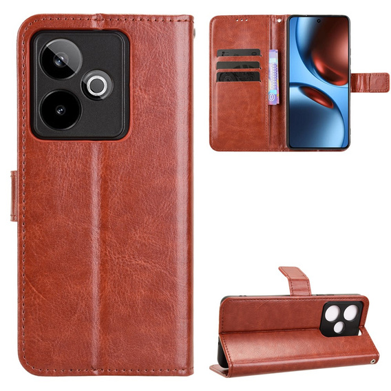 Cu clapetă pentru Realme GT 7 / 7T, Crazy Horse Wallet, maro