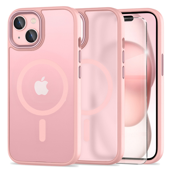 Husă pentru iPhone 15, pentru MagSafe, ERBORD Matt Case, roz + sticlă pentru ecran