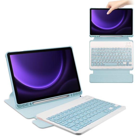 Husă pentru tastatură pentru Samsung Galaxy Tab S10 Lite / S10 FE / S9 FE, Rotary 360° Leather, caz albastru