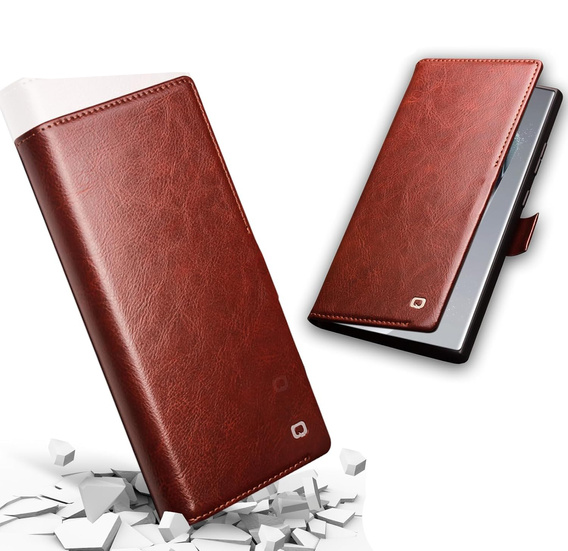 Carcasa flip pentru Samsung Galaxy S25 Ultra, QIALINO Leather Wallet, maro închis