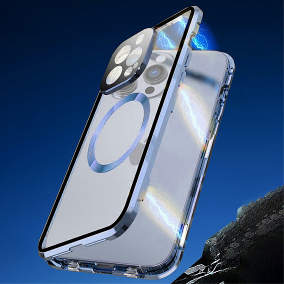 Carcasa Magnetic Dual Glass MagSafe pentru iPhone 15 Pro Max, albastru