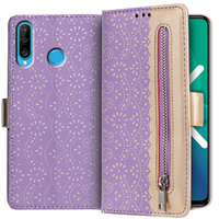 Carcasă cu clapetă pentru Huawei P30 Lite, Wallet Pocket Zipper Lace, violet