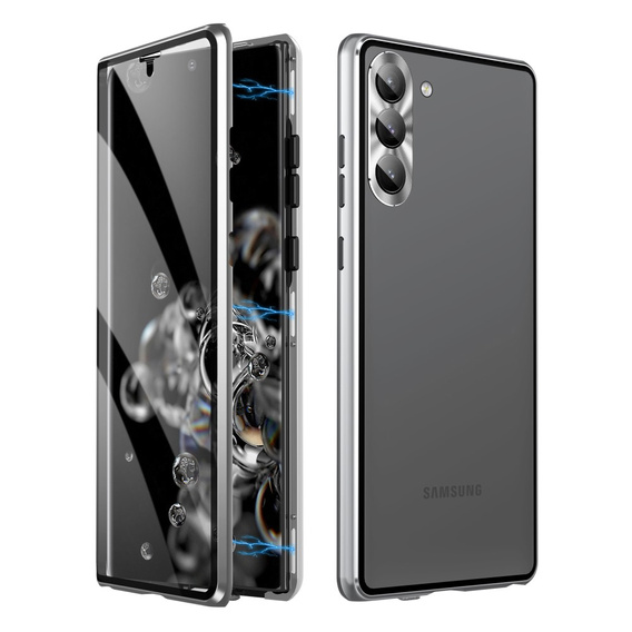 Husa pentru Samsung Galaxy S23, Magnetic Dual Glass, de argint