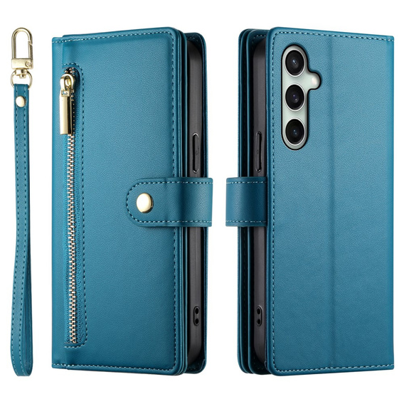 Cu clapetă pentru Samsung Galaxy S24 FE, Wallet Zipper Pocket, albastru