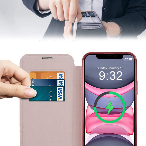 Cu clapetă pentru iPhone 15 Pro, RFID Wallet MagSafe CamShield, roz