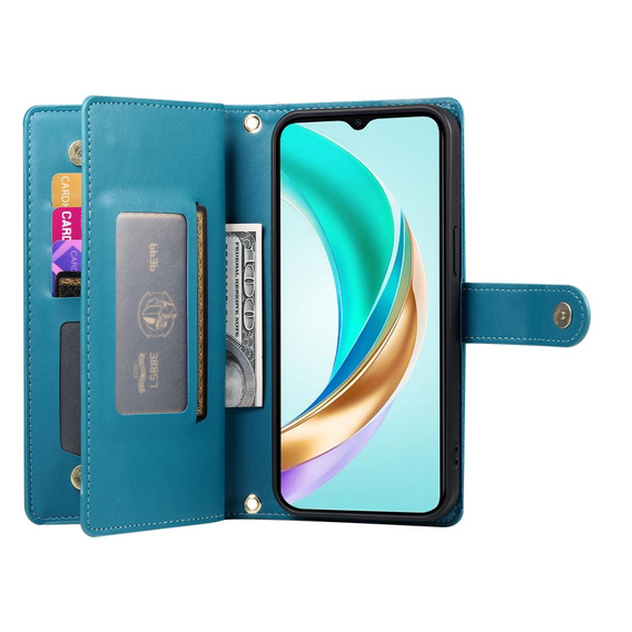 Cu clapetă pentru Honor Magic 7 Lite, Wallet Zipper Pocket, albastru