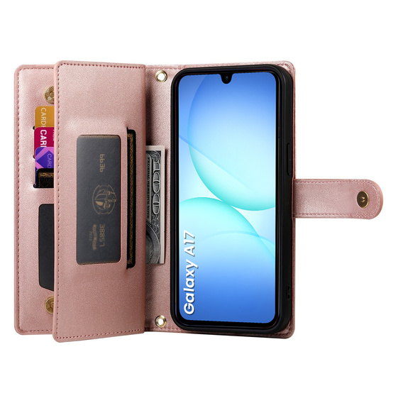 Wallet Zipper Pocket flip caz pentru Samsung Galaxy A17 5G, Wallet Zipper Pocket, portofel roz