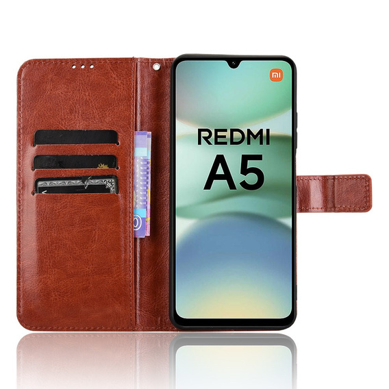 Cu clapetă pentru Xiaomi Redmi A5, Crazy Horse Wallet, maro