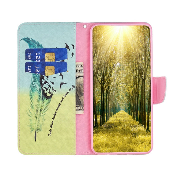 Cu clapetă pentru Motorola Moto G84 5G, Wallet, feather, albastru