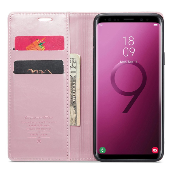 Carcasă flip CASEME pentru Samsung Galaxy S9, Waxy Textured, roz