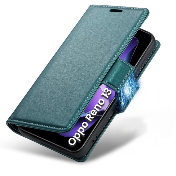 Husă pentru Oppo Reno 13, ERBORD Glossy Litchi, portofel cu clapetă, verde