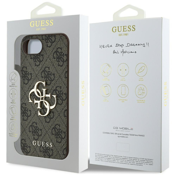 GUESS Huse pentru iPhone 16E, 4G Big Metal Logo, maro