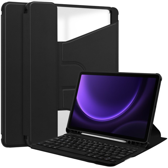 Husă pentru tastatură pentru Samsung Galaxy Tab S10 Lite / S10 FE / S9 FE, Rotary 360° Leather, negru