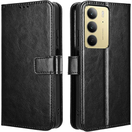 Cu clapetă pentru Realme 14X / Realme C75, Crazy Horse Wallet, negru