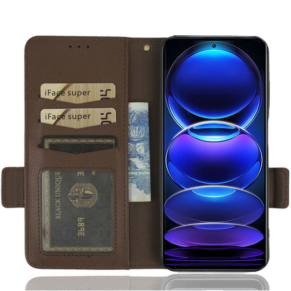 Cu clapetă pentru Xiaomi Redmi Note 12 5G / POCO X5 5G, Wallet Litchi Magnet, maro