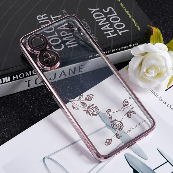 Husă pentru Oppo Reno8 T 4G, Glitter Flower, roz rose gold