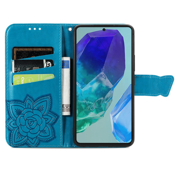 Cu clapetă pentru Samsung Galaxy A16, Butterfly, albastru