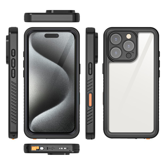 Husă impermeabilă IP68 pentru iPhone 16 Pro, negru