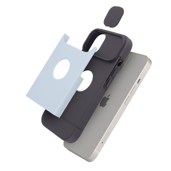 Husă ERBORD MagSafe Cam Slider, albastră + sticlă pentru ecran pentru iPhone 13 / iPhone 14